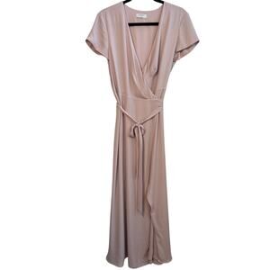 Aritzia Babaton Lexia Midi Wrap Dress Blush Pink